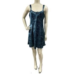 Morgan Taylor Blue Paisley Floral Nightgown Slip Dress M Side Slit Adjustable